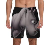 Angry Rhino Print Men's Double Layer Swim Trunks,Shorts with Inner Lining and Pockets,Perfect for Swimming,Surfing Black