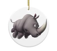 Angry Rhino Print Personalized Christmas Decorations,Round Ceramic Decorations,Home Decoration Pendants