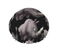 Angry Rhino Print Premium Double Layer Shower Cap For Women With Reusable Shower Cap For Hair - Waterproof Plastic Cap - Shower Caps For Long, Short And Curly Hairs
