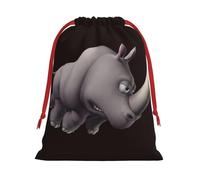 Angry Rhino Print Santa Sack Drawstring Bags For Presents, Reusable Plush Holiday Fabric Gift Bags- L Size