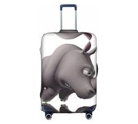 Angry Rhino Print Travel Elastic Suitcase Luggage Baggage Cover Protector, Washable And Anti-Scratch, White, XL