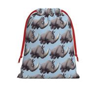 Angry Rhino Printing Soft Drawstring Gift Bag With Red Ribbon Durable For Christmas Halloween For Adults Gifting