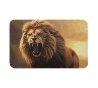 Angry Roaring Lion Door Mat Outside Entrance, Flannel Bath Mats Washable Floor Mat with Non-Slip PVC Backing, Absorbent Bathroom Rug Summer Doormat for Bathroom Entryway