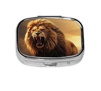 Angry Roaring Lion Pill Box, 2 Compartment Pill Box, Pocket Portable Pill Box Wallet Pill Box, Medicine Vitamin Organizer