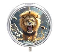 Angry Roaring Lion Pill Box Case with 3 Individual Compartments Compact Portable Medication Management Mini Small Pill Organizer for Vitamins Medication Fish Oil Supplements
