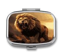 Angry Roaring Lion Pill Case 2 Compartment Metal Small Pill Box Travel Pill Organizer Portable Medicine Container Mini Daily Medication Holder for Vitamin Container Fish Oil