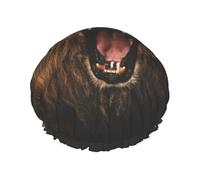 Angry Roaring Lion Printed Double-Layer Shower Cap, Reusable Shower Cap, Suitable For Various Hair Lengths