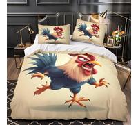 angry rooster cartoon 3D Pattern Comforter Cover 3-Piece Microfiber Breathable Soft funny animal illustration Duvet Cover 2 Matching Pillowcases Durable Home Decor Family Bedroom Double（200x200cm）
