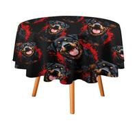 Angry Rottweiler Dog Round Tablecloth Washable Polyester Table Cover for Indoor Outdoor Dining Picnic Party
