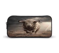 Angry Running Bull Print Pencil Pouch Cute Pen Case with Zippered Aesthetic Makeup Bag