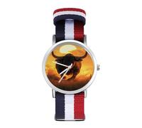 Angry Running Bull Sunset Casual Watch for Men Women Braided Strap Watches Non-Scale Three-Hand Wrist Gift