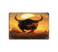 Angry Running Bull Sunset Decorative Signs Metal Art Plaques with Rust Vintage Horizontal Tin Plate for Home Farm Yard 7.9"x11.8"