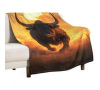 Angry Running Bull Sunset Lightweight Throw Blanket for Bed Couch Soft Flannel Blankets Large Warm Plush Throws 60"x80"