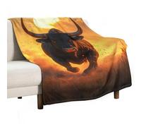 Angry Running Bull Sunset Lightweight Throw Blanket for Bed Couch Soft Flannel Blankets Large Warm Plush Throws 50"x60"