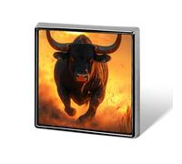 Angry Running Bull Sunset Metal Brooches Square 1" Badge Decorative Lapel Pins Clothing Backpack Accessory Gift