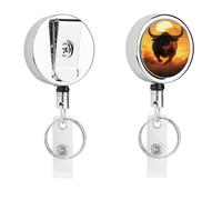 Angry Running Bull Sunset Metal Retractable Keychain Heavy Duty ID Badge Holder Stainless Steel Badge Reel with Belt Clip