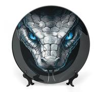 Angry Snake with Blue Eyes Bone China Decorative Plate with Display Stand Ceramic Dinner Plates Wall Decor for Home Kitchen 10inch