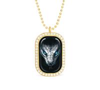 Angry Snake with Blue Eyes Rectangle Pendant Necklace Alloy White Shiny Diamond Square Gold Silver Jewelry for Women Men