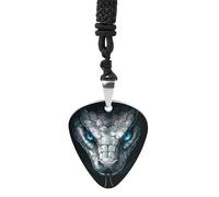 Angry Snake with Blue Eyes Vintage Pick Necklace Guitar Bass Pick Pendant &B Steel Music Jewelry for Music Lovers