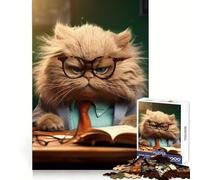 Angry Teacher Cat Glasses 1000 Teenager Pieces Jigsaw Puzzle Boost Memory Happy Idle Time Quality Cut Chic Xmas Gift (38x26cm)