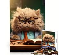Angry Teacher Cat Glasses Hard Jigsaw Puzzle for Adults 1000 Pieces Memory Enhance Time Well Spent Neat Edges (38x52cm)