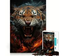 Angry Tiger 1000 Adult Pieces Jigsaw Puzzle Mind Challenge Toy Neat Cut Perfect Alignment Family Fun Night Activity (50x75cm)