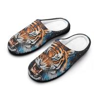 Angry Tiger Galaxy Splash Mens Winter Warm Slippers Rubber Sole Comfortable Cotton House Shoes For Daily Wear 11-12（44-45）