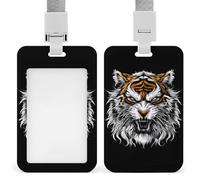 Angry Tiger Head Funny ID Badge Holder with Detachable Neck Lanyards Vertical Card for Offices Men Women