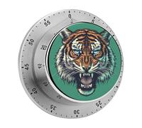 Angry Tiger Head on Green Kitchen Timers for Cooking Chef Cooking Timer Clock with Loud Alarm No Batteries Required Mechanical Desk Timer Magnetic Backing