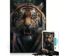 Angry Tiger Jigsaw 1000 Pieces for Teenagers Memory Train Fun Clean Seamless Connection Relaxing Indoor Group Activity (38x26cm)