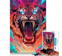 Angry Tiger Jigsaw 1000 Pieces for Teenagers Memory Train Fun Clean Seamless Connection Relaxing Indoor Group Activity (38x52cm)