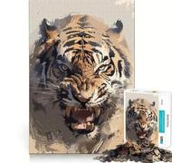 Angry Tiger Jigsaw Puzzles 1000 Mental Focus Game No Gap Tight Fitting Design Interactive Brain Challenge for Home (38x26cm)