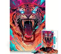Angry Tiger Jigsaw Puzzles 1000 Mental Focus Game Precision Cut Smooth Edges Meaningful Connection Building Game (38x26cm)
