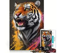 Angry Tiger Painting 1000 Piece Jigsaw Puzzles Mind Challenge Toy High Precision Die Cut Amusing Challenge for Waiting Time (38x26cm)