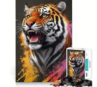 Angry Tiger Painting Jigsaw Puzzles for Adults 1000 Think Boost Game Precise Interlock Structure Easy to Learn Family Enjoyment (50x75cm)