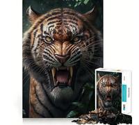 Angry Tiger Portrait Jigsaw for Adults1000 Pieces Brain Focus Game Precision Cut Smooth Edges Amusing Challenge for Waiting Time (38x26cm)