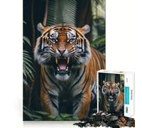 Angry Tiger Portrait Jigsaw Puzzles 1000 Piece for Adults Recall Fun Play Firm Fit Secure Assembly Family Fun Night Activity (38x52cm)