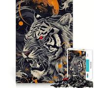 Angry Tiger Red Eyes Puzzle for Adults 1000 Pieces Memory Play Game Firm Fit Secure Assembly Meaningful Connection Building Game (50x75cm)