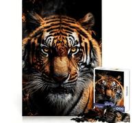 Angry Tiger with Fire Adults Puzzles 1000 Piece Jigsaws Brain Development Leisure Activity Clean Join Joyful Xmas (38x26cm)
