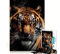 Angry Tiger with Fire Jigsaw Puzzle 1000 Pieces Focus Building Toy Firm Fit Secure Assembly Holiday Indoor Entertainment Toy (38x52cm)