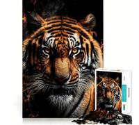 Angry Tiger with Fire Jigsaw Puzzle 1000 Recall Fun Play Advanced Laser Cutting Tech Holiday Indoor Entertainment Toy (50x75cm)