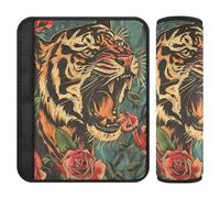 Angry Tigers and Roses carseat Strap Covers,Release Stress to Your Neck and Shoulders,car Accessory for SUV Backpack Bag Protector para cinturón de carro 2 pcs