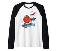 Angry Tomato Running on Treadmill Thinking of Chili Pepper Raglan Baseball Tee