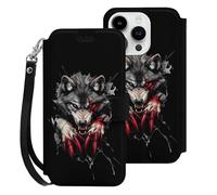 Angry Werewolf Printed Wallet Phone Case Slim Cute Cellphone Protective Cover Hanging Rope Unisex Compatible with iPhone 15/15 Plus/15 Pro/15 Pro Max