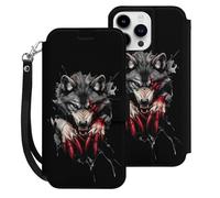 Angry Werewolf Printed Wallet Phone Case Slim Cute Cellphone Protective Cover Hanging Rope Unisex Compatible with iPhone 15/15 Plus/15 Pro/15 Pro Max