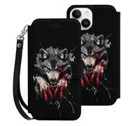 Angry Werewolf Printed Wallet Phone Case Slim Cute Cellphone Protective Cover Hanging Rope Unisex Compatible with iPhone 15/15 Plus/15 Pro/15 Pro Max