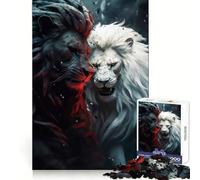 Angry White And Black Lion 1000 Pieces Jigsaws Adults Puzzles Logic Practice Pleasant Leisure Clean Edges Perfect Present (50x75cm)