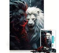 Angry White And Black Lion Jigsaw 1000 Pieces for Teenagers Memory Train Fun Clean Seamless Connection Relaxing Indoor Group Activity (50x75cm)