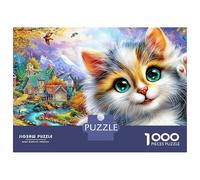 Angry White Cat 1000 Piece Jigsaw Puzzles Cute Cat in Cosmic Colors for Adult Educational Game Home Decoration Challenge High Difficulty Birthday Gifts 70x50cm/1000pcs