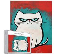 Angry White cat 1000 Piece Jigsaw Puzzles for Adults Picasso Abstract Art Jigsaw Puzzle Challenging Family Activity Games Colorful DIY Craft Puzzle for Home Decor Gifts 20×27 Inches